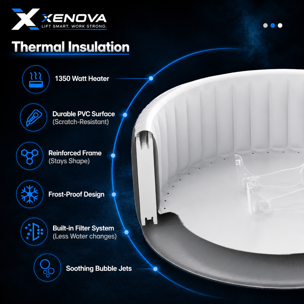 Xenova -Square Inflatable Hot Tub - Marble Pattern