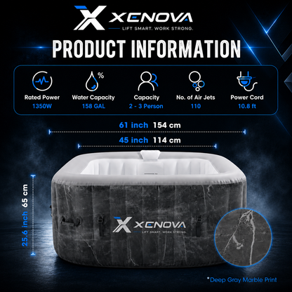 Xenova -Square Inflatable Hot Tub - Marble Pattern