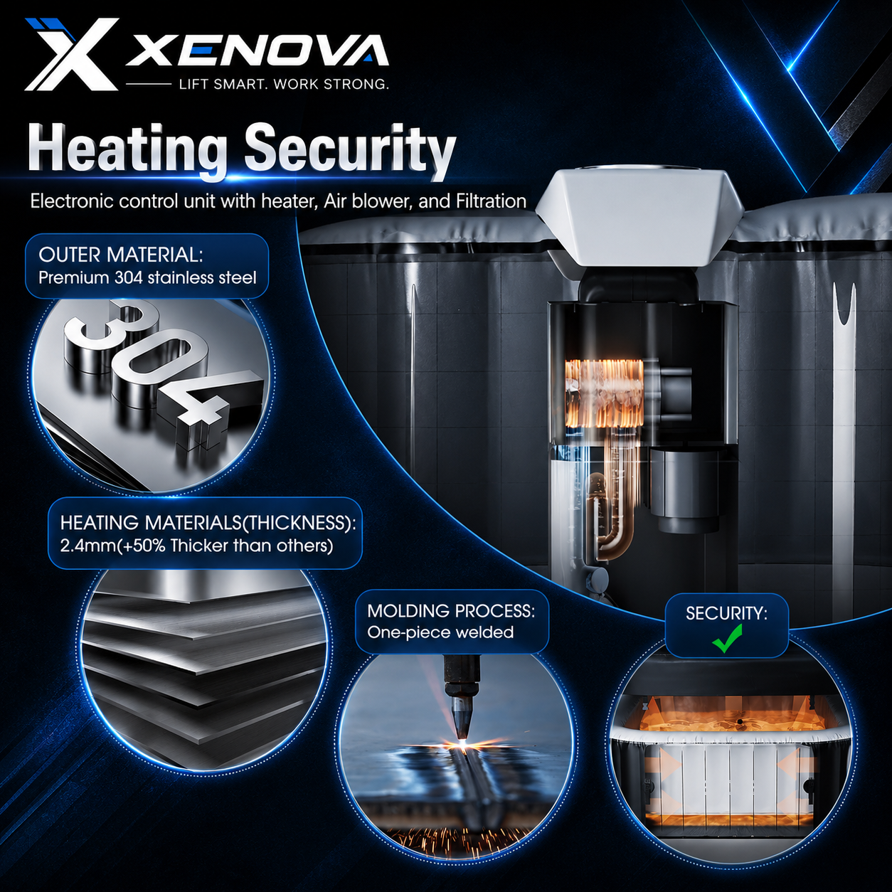 Xenova -Square Inflatable Hot Tub - Marble Pattern