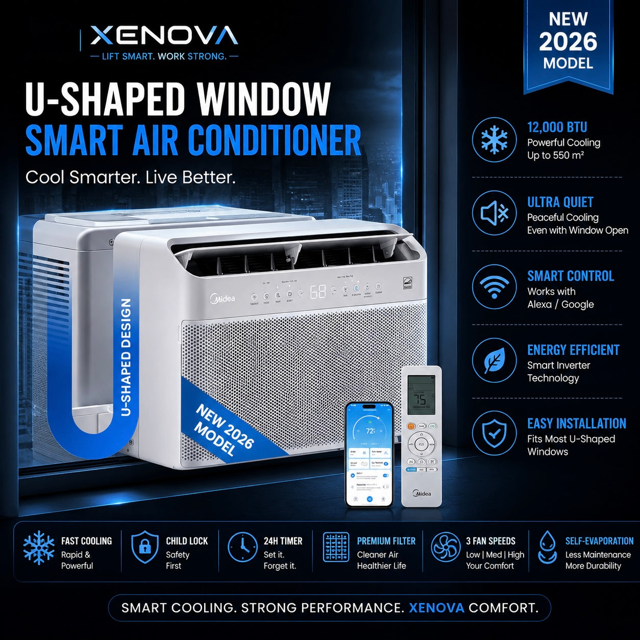 Xenova  U-Shaped 12k BTU Window Air Conditioner